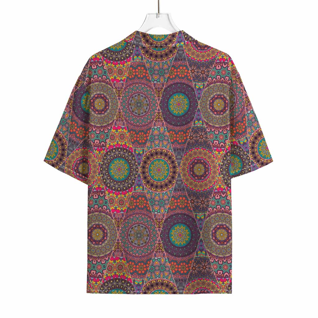 Vintage Bohemian Floral Mandala Print Rayon Hawaiian Shirt