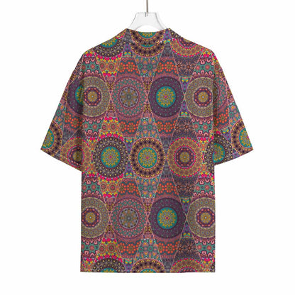 Vintage Bohemian Floral Mandala Print Rayon Hawaiian Shirt
