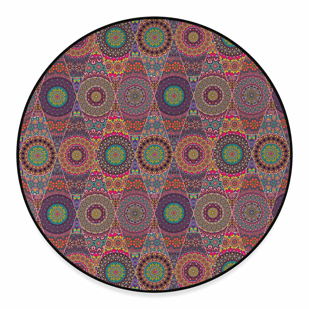 Vintage Bohemian Floral Mandala Print Round Floor Mat