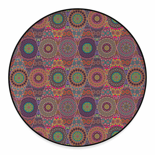 Vintage Bohemian Floral Mandala Print Round Floor Mat