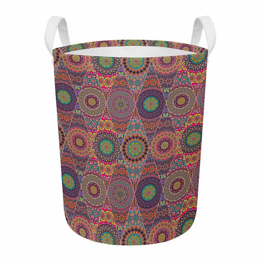Vintage Bohemian Floral Mandala Print Round Laundry Basket