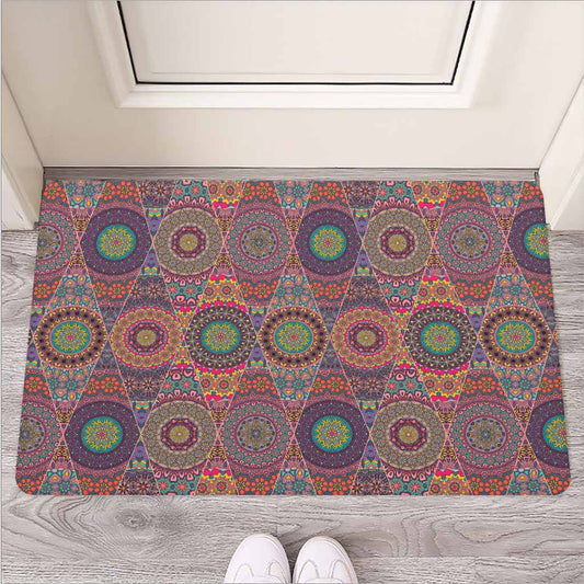 Vintage Bohemian Floral Mandala Print Rubber Doormat