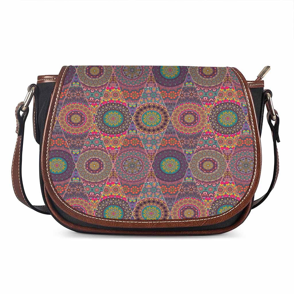 Vintage Bohemian Floral Mandala Print Saddle Bag