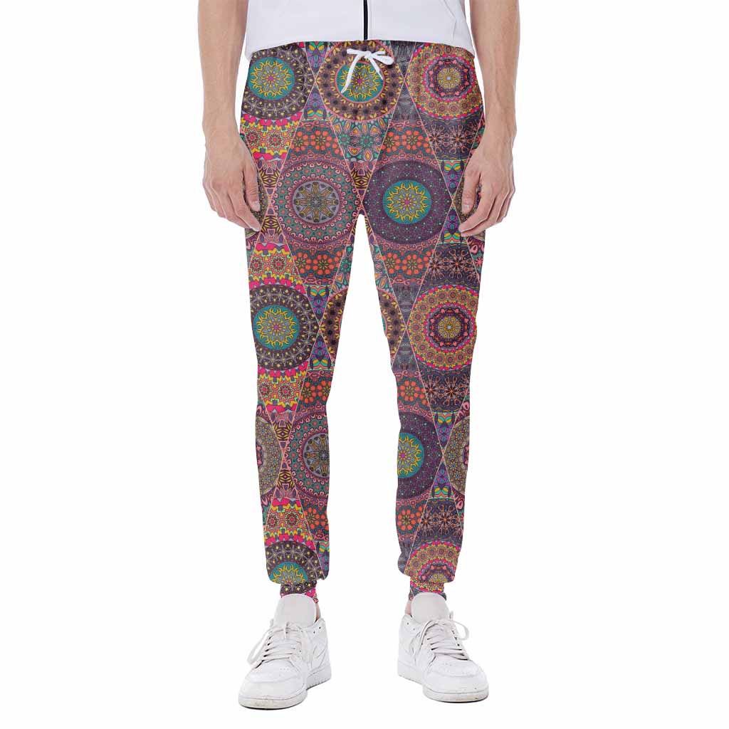 Vintage Bohemian Floral Mandala Print Scuba Joggers