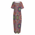 Vintage Bohemian Floral Mandala Print Short Sleeve Long Nightdress