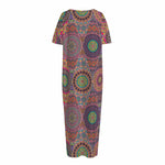 Vintage Bohemian Floral Mandala Print Short Sleeve Long Nightdress