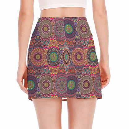 Vintage Bohemian Floral Mandala Print Side Slit Mini Skirt