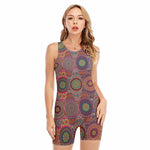 Vintage Bohemian Floral Mandala Print Sleeveless One Piece Swimsuit