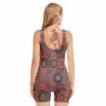 Vintage Bohemian Floral Mandala Print Sleeveless One Piece Swimsuit