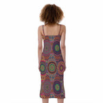 Vintage Bohemian Floral Mandala Print Slim Fit Midi Cami Dress