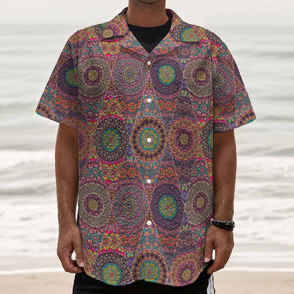 Vintage Bohemian Floral Mandala Print Textured Short Sleeve Shirt