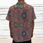 Vintage Bohemian Floral Mandala Print Textured Short Sleeve Shirt