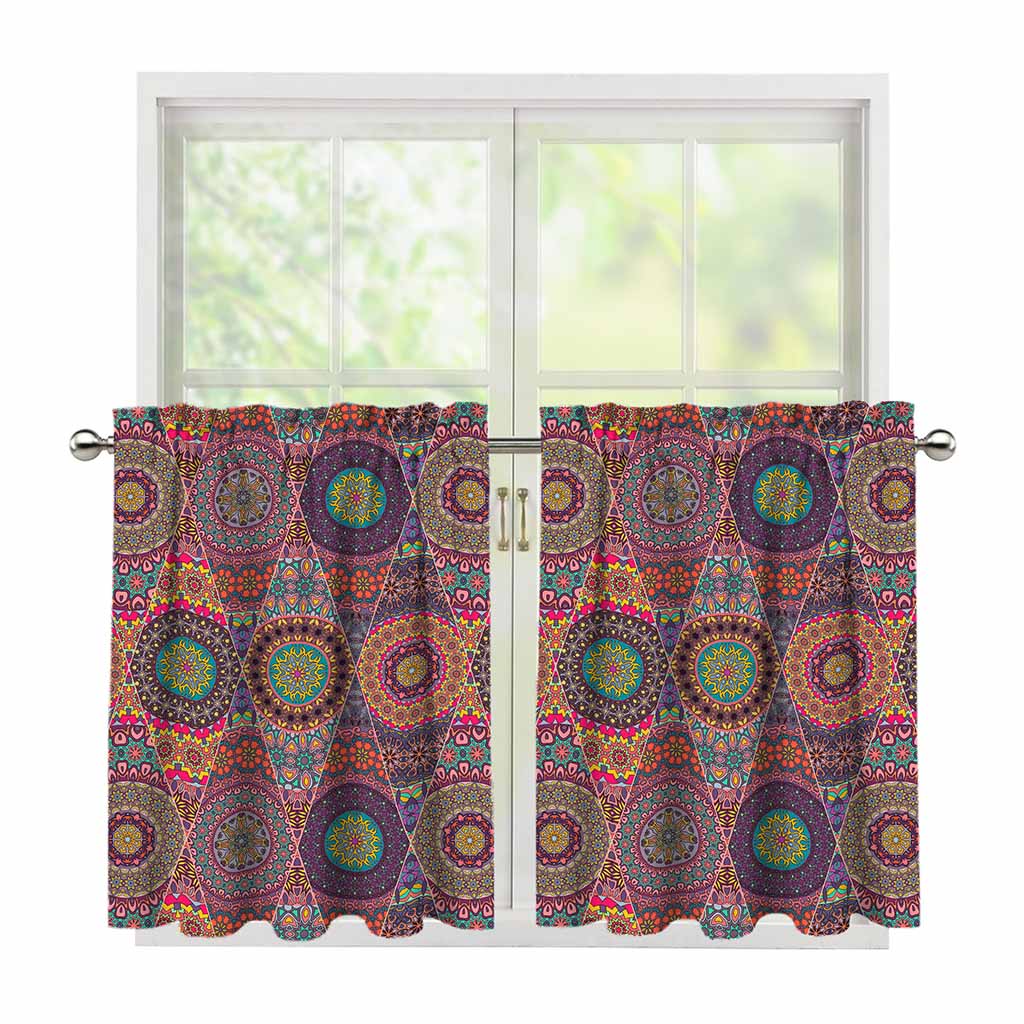 Vintage Bohemian Floral Mandala Print Tier Curtains