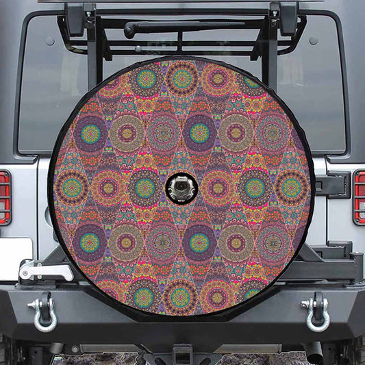 Vintage Bohemian Floral Mandala Print Tire Cover With Camera Hole