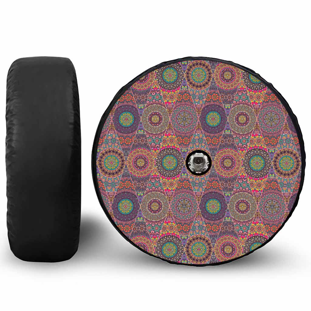 Vintage Bohemian Floral Mandala Print Tire Cover With Camera Hole