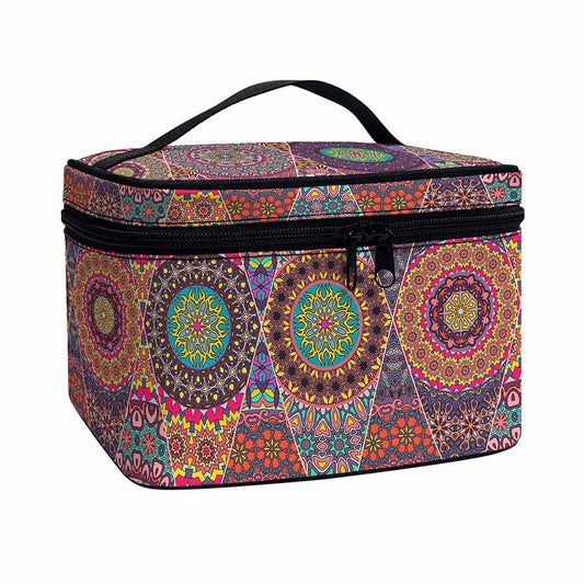 Vintage Bohemian Floral Mandala Print Travel Makeup Bag