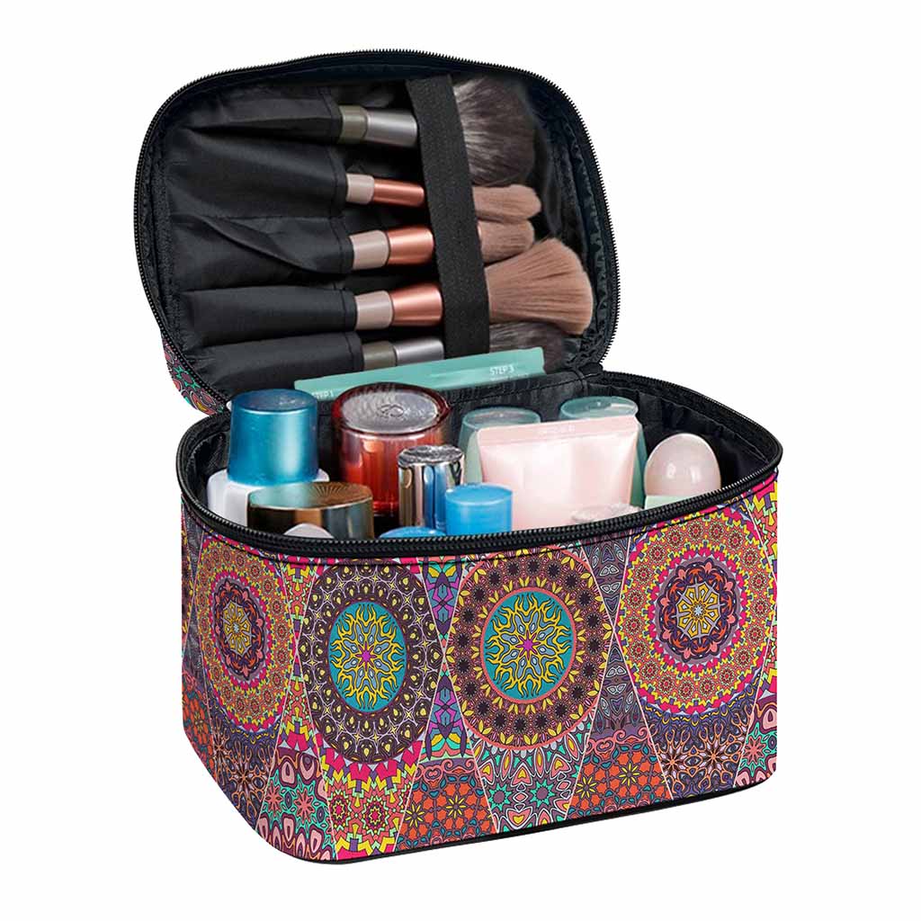 Vintage Bohemian Floral Mandala Print Travel Makeup Bag