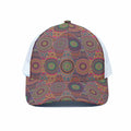 Vintage Bohemian Floral Mandala Print White Mesh Trucker Hat