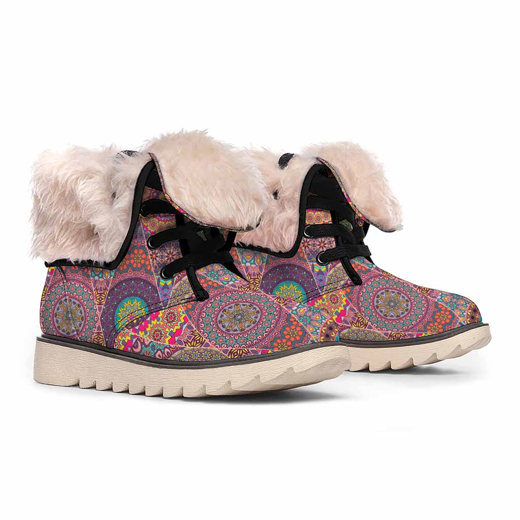 Vintage Bohemian Floral Mandala Print Winter Boots