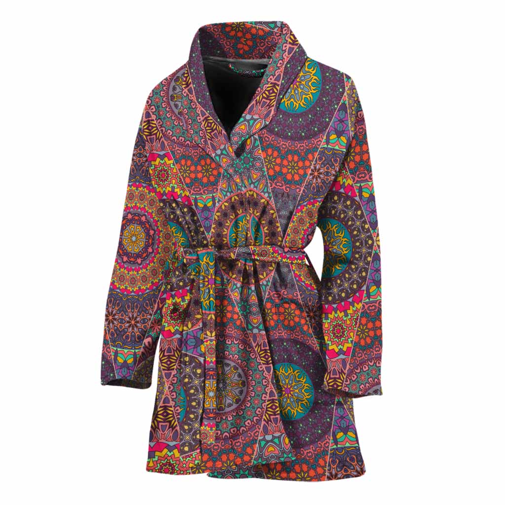 Vintage Bohemian Floral Mandala Print Women's Bathrobe