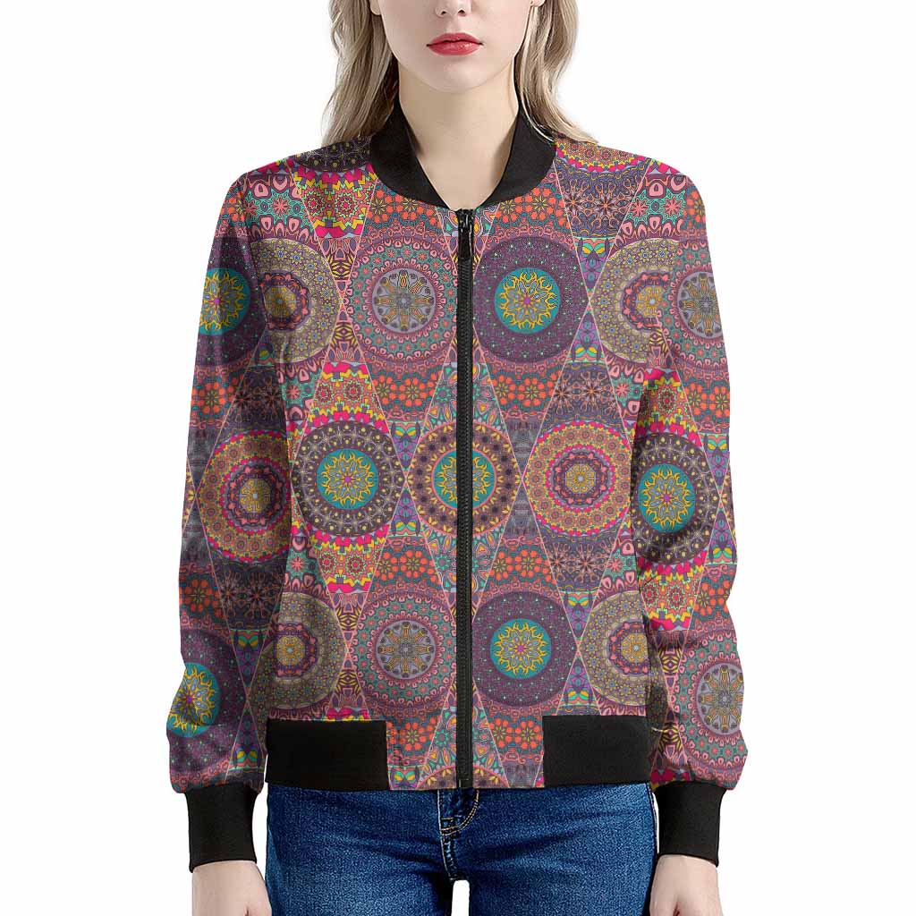 Vintage Bohemian Floral Mandala Print Women's Bomber Jacket