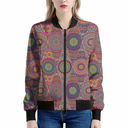 Vintage Bohemian Floral Mandala Print Women's Bomber Jacket