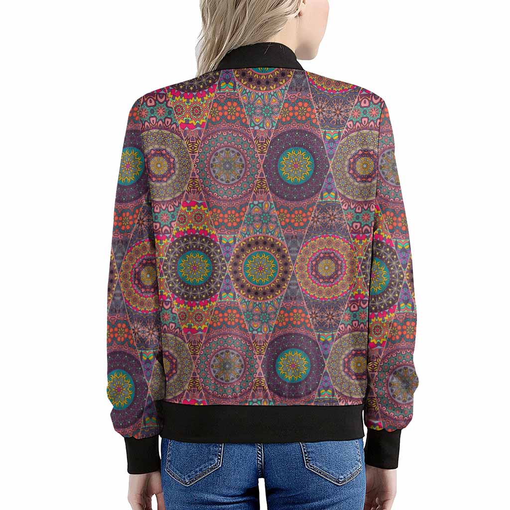 Vintage Bohemian Floral Mandala Print Women's Bomber Jacket