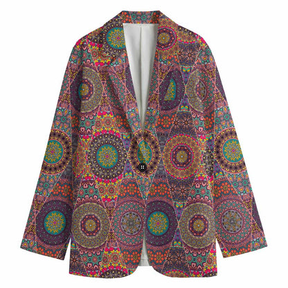 Vintage Bohemian Floral Mandala Print Women's Cotton Blazer