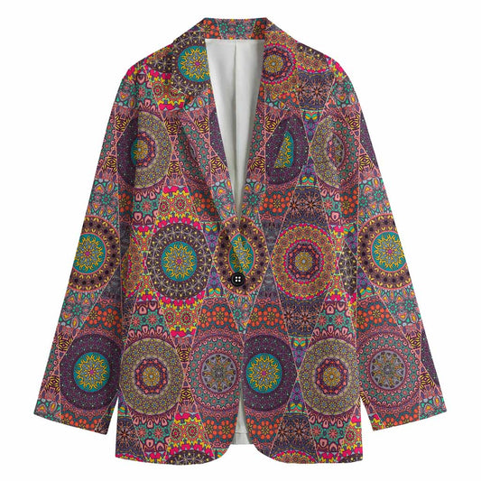 Vintage Bohemian Floral Mandala Print Women's Cotton Blazer