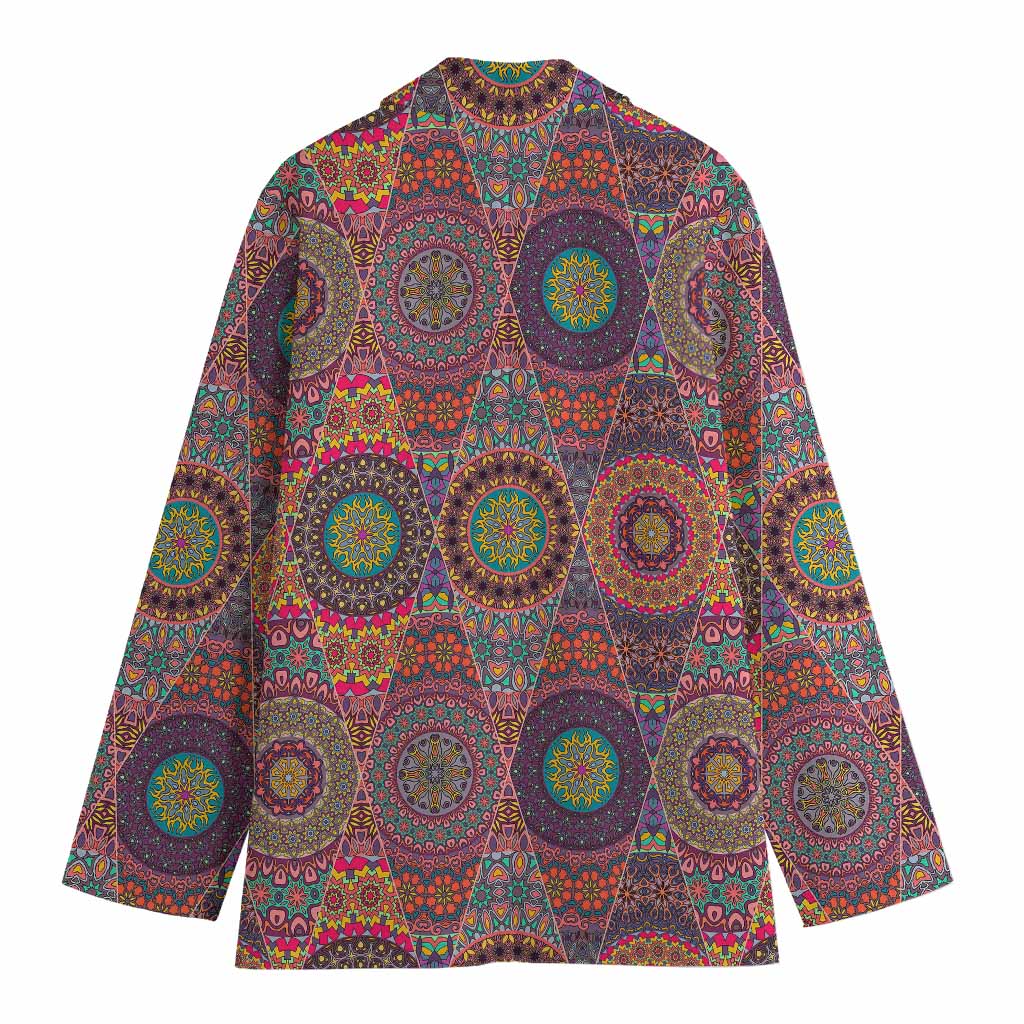Vintage Bohemian Floral Mandala Print Women's Cotton Blazer