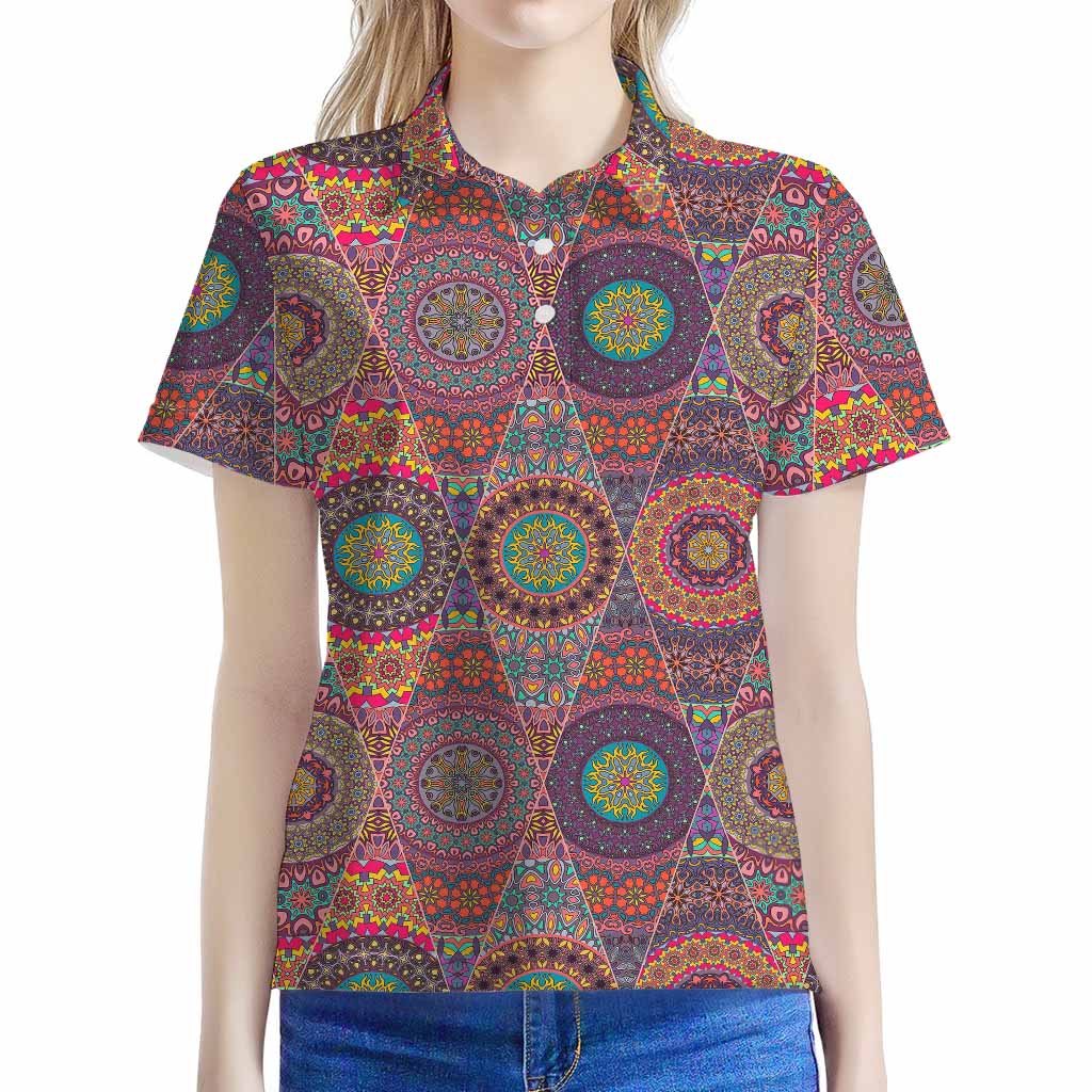 Vintage Bohemian Floral Mandala Print Women's Polo Shirt
