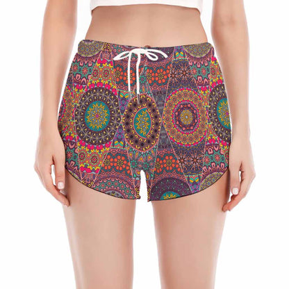 Vintage Bohemian Floral Mandala Print Women's Split Running Shorts