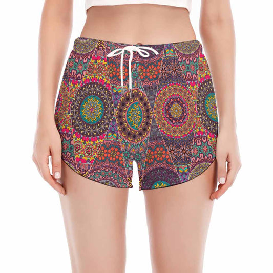 Vintage Bohemian Floral Mandala Print Women's Split Running Shorts