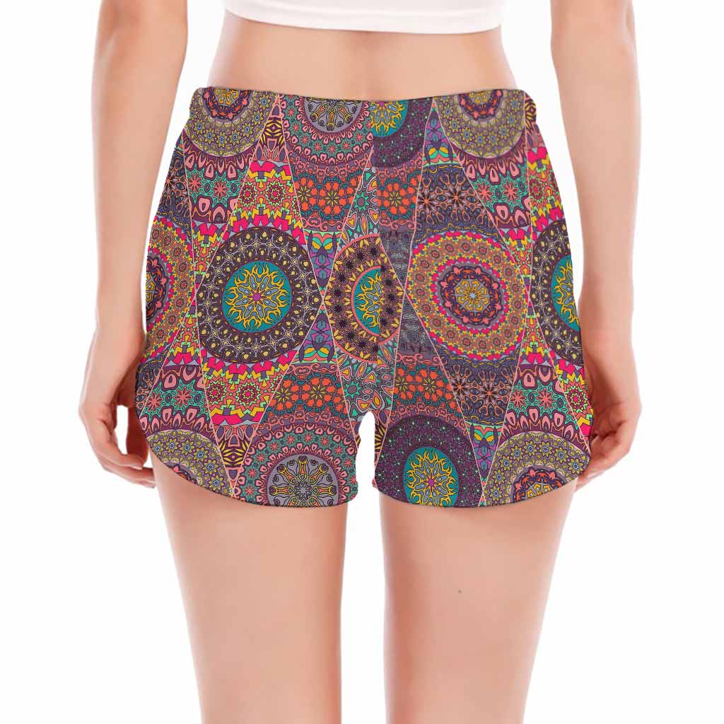 Vintage Bohemian Floral Mandala Print Women's Split Running Shorts