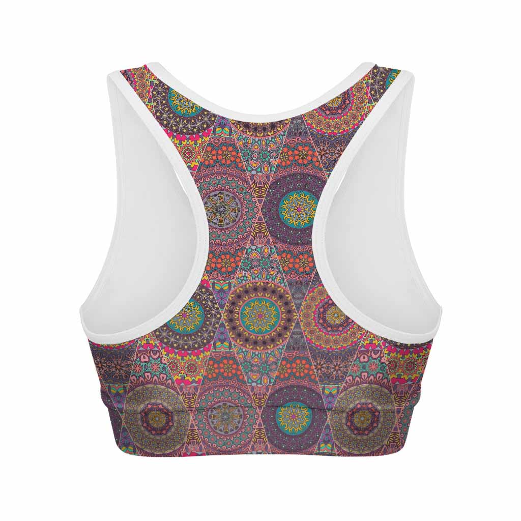Vintage Bohemian Floral Mandala Print Women's Sports Bra