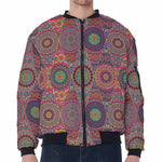 Vintage Bohemian Floral Mandala Print Zip Sleeve Bomber Jacket