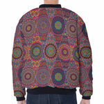 Vintage Bohemian Floral Mandala Print Zip Sleeve Bomber Jacket