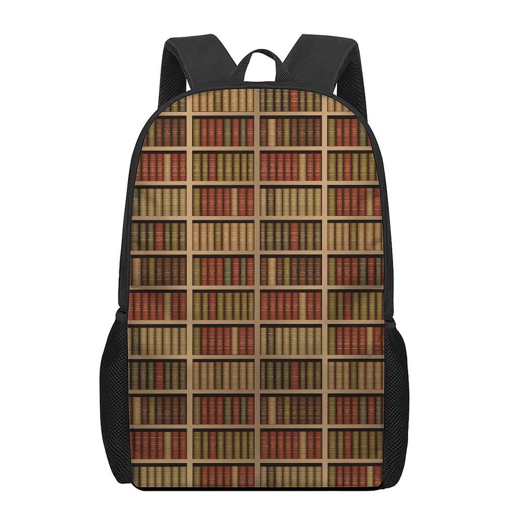 Vintage Bookshelf Pattern Print 17 Inch Backpack