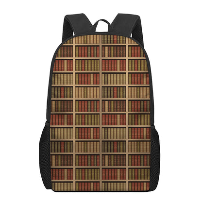 Vintage Bookshelf Pattern Print 17 Inch Backpack