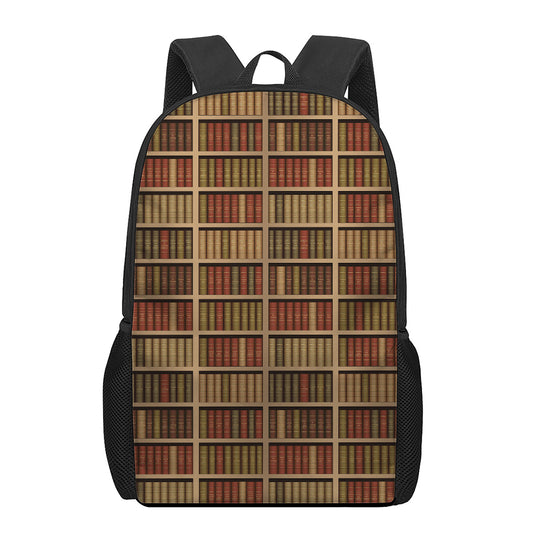 Vintage Bookshelf Pattern Print 17 Inch Backpack