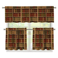 Vintage Bookshelf Pattern Print 3 Piece Kitchen Curtains