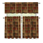 Vintage Bookshelf Pattern Print 3 Piece Kitchen Curtains