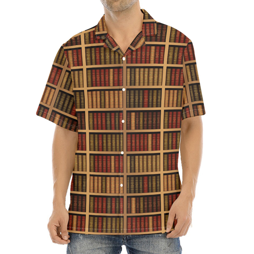 Vintage Bookshelf Pattern Print Aloha Shirt