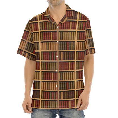 Vintage Bookshelf Pattern Print Aloha Shirt