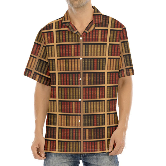 Vintage Bookshelf Pattern Print Aloha Shirt