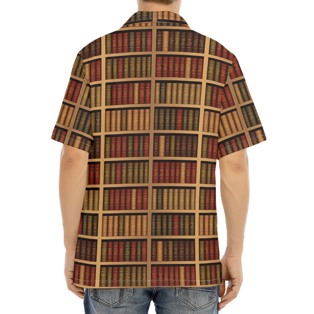 Vintage Bookshelf Pattern Print Aloha Shirt