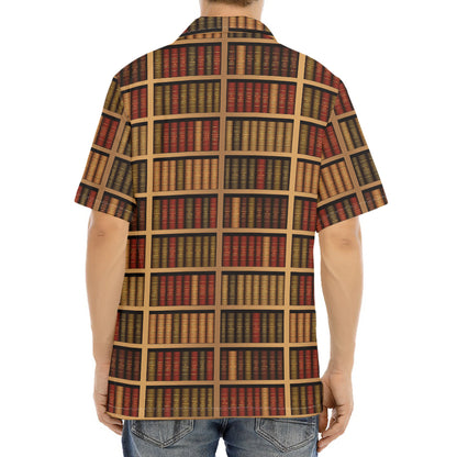 Vintage Bookshelf Pattern Print Aloha Shirt