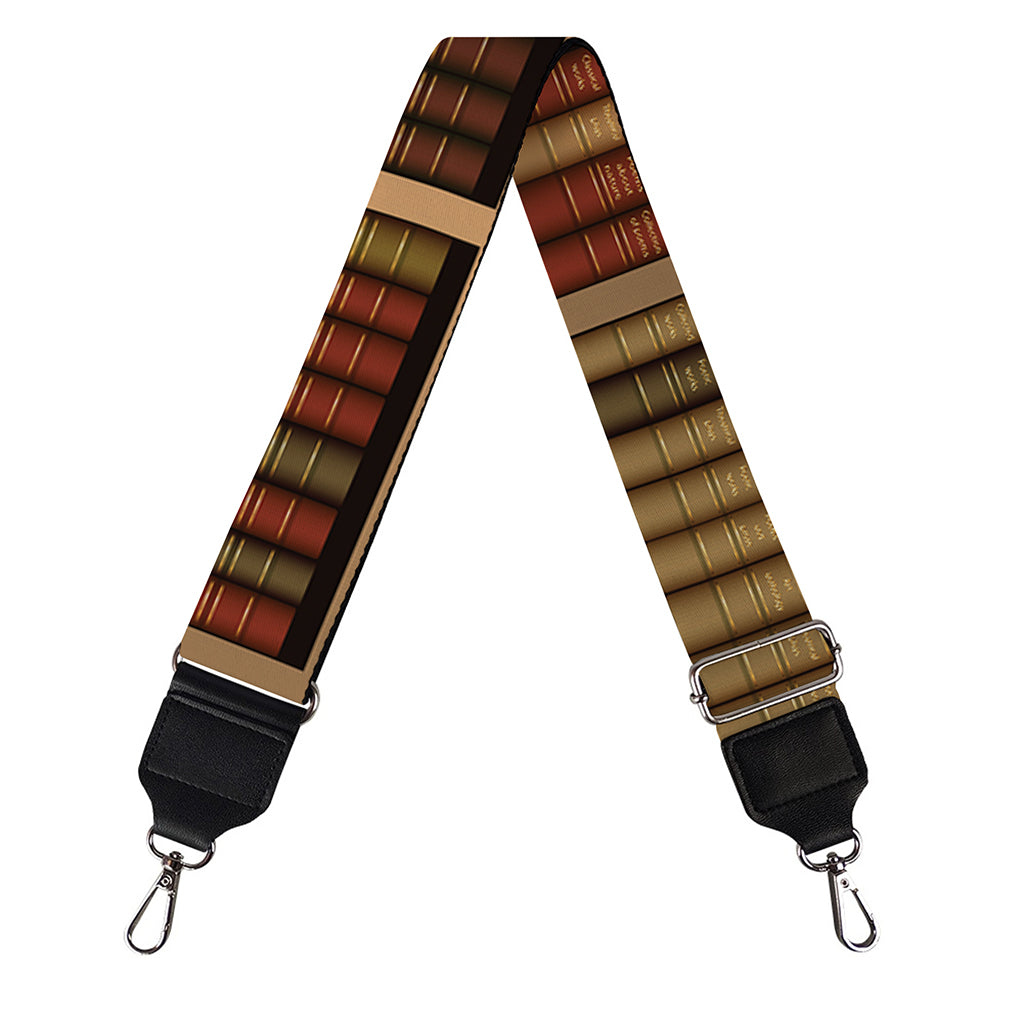 Vintage Bookshelf Pattern Print Bag Strap