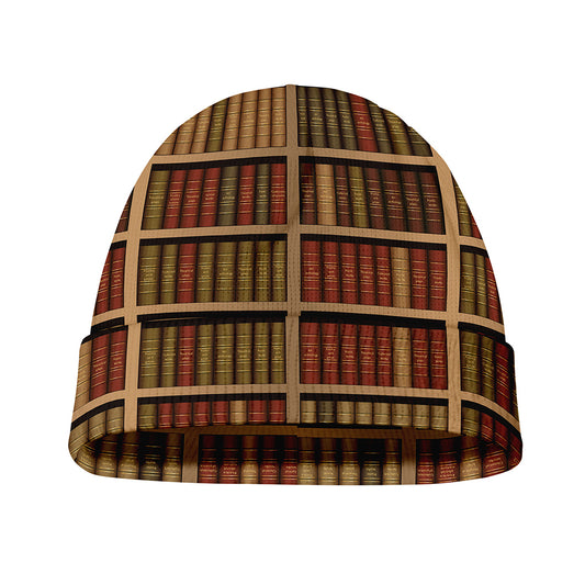Vintage Bookshelf Pattern Print Beanie