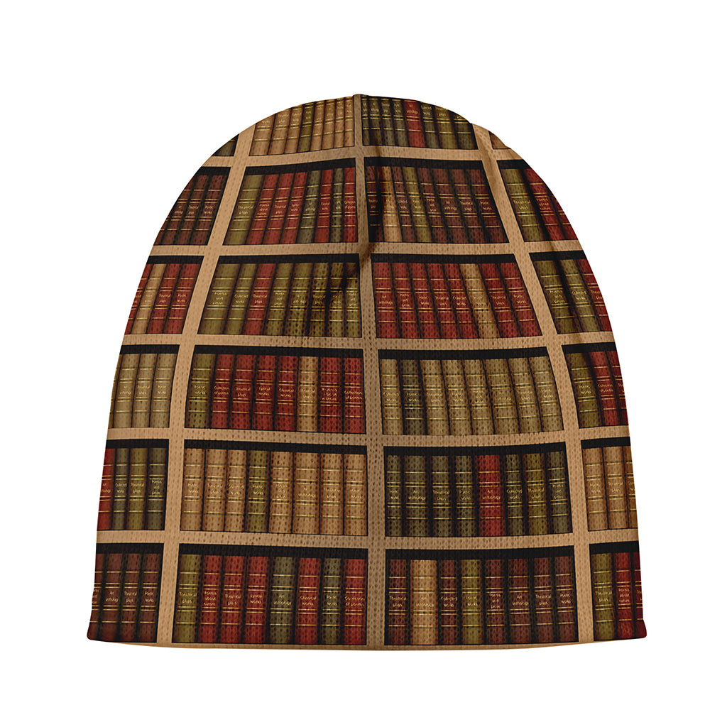 Vintage Bookshelf Pattern Print Beanie